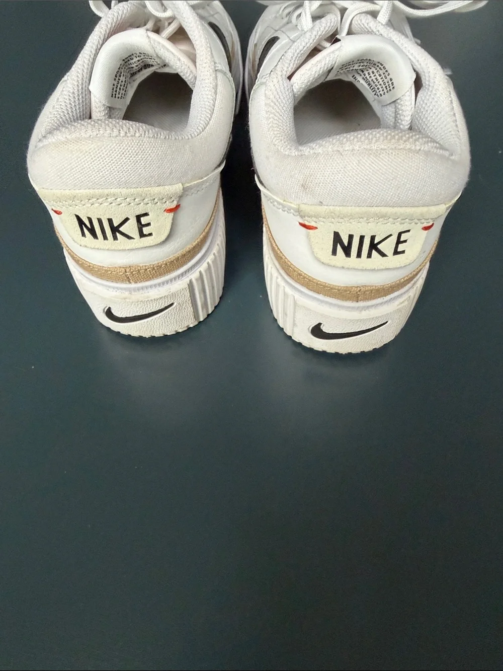 Nike court legacy lift White Sneakers with Black Swoosh and Tan Accents